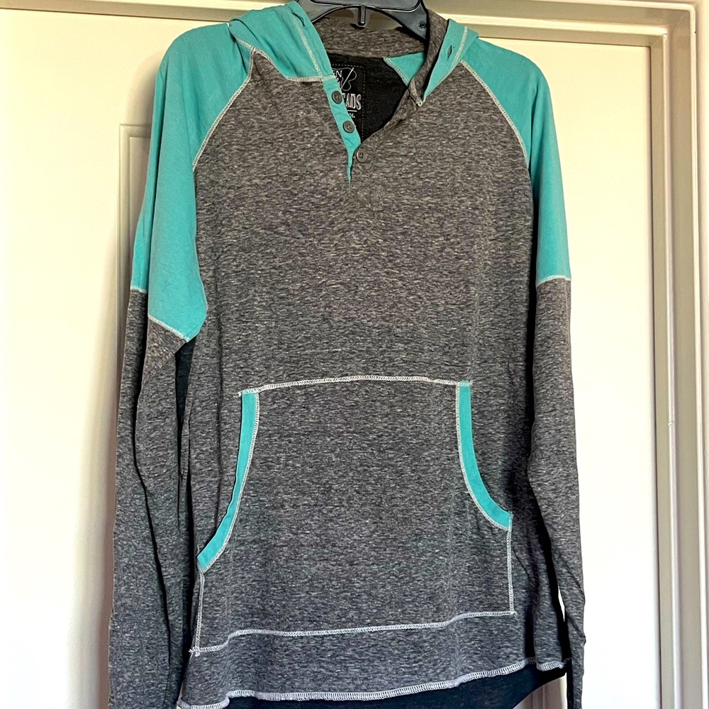 mens blue and gray hoodie.